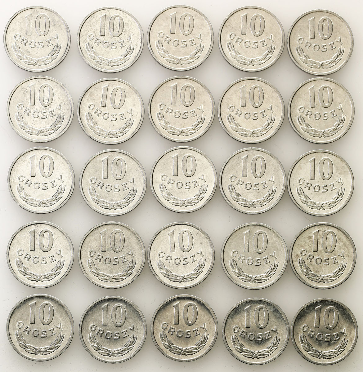 PRL. 10 groszy 1979 - skrętki około 30 stopni, zestaw 25 sztuk